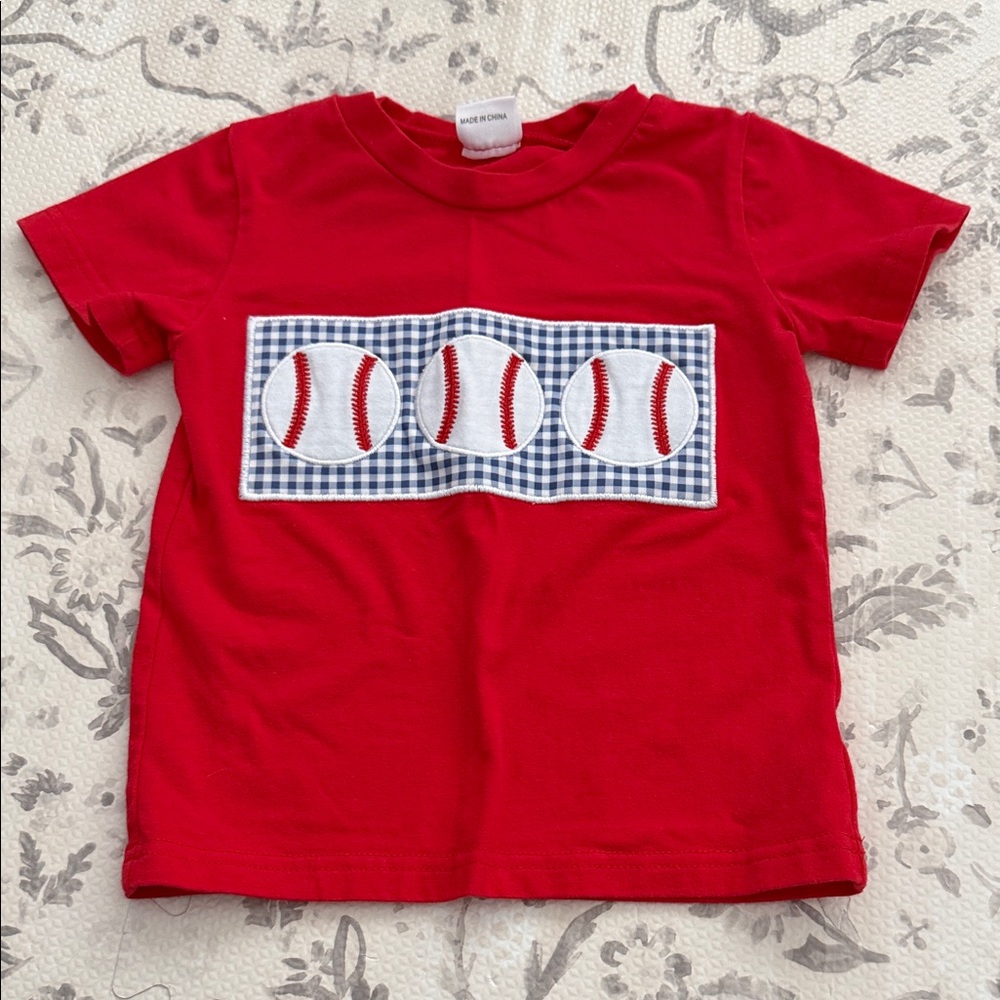Red Baseball Graphic Kids Shirt